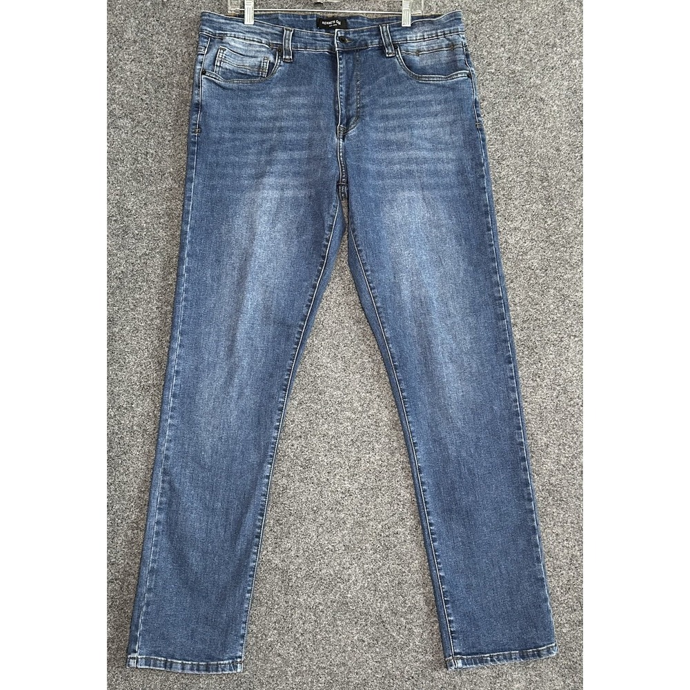 Kenneth Cole Straight Fit Blue Jeans -Men's 36x34- Stretch Denim Med Wash
